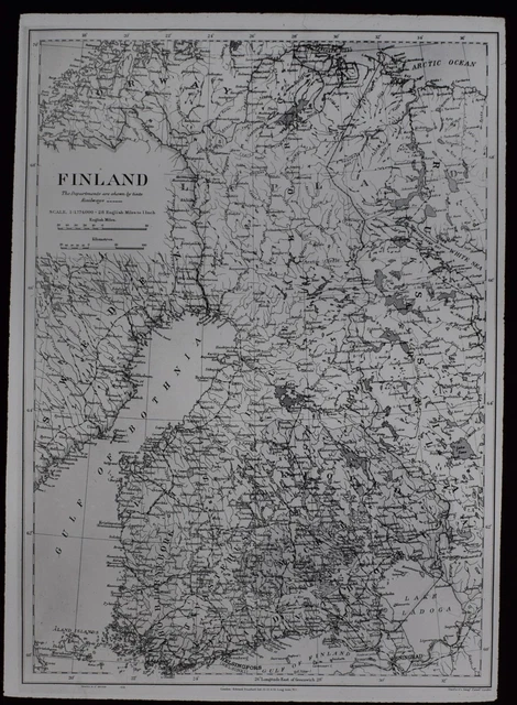 ANTIQUE Glass Magic Lantern Slide MAP OF FINLAND C1900 DRAWING