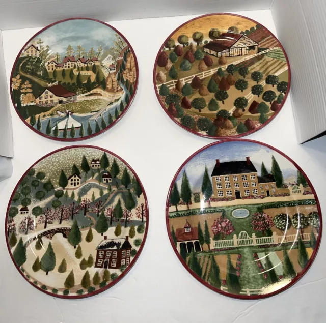 1995 BLOCK 8” Salad Plates Country Village by Gear Indonesia set of 4