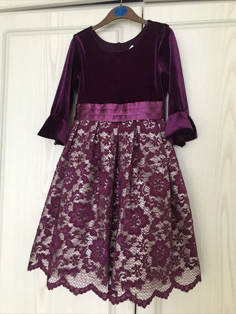 Girls JONA MICHELLE Occasion Dress Purple Velour Lace Age 4-5 Yrs