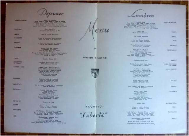 Navigation, Menu, Paquebot “Liberté”, Aug 1961, Auprès de ma blonde, by CGT m 3