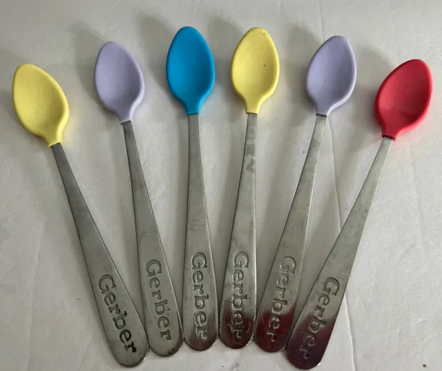 Vintage Gerber Soft Bite Tips Spoons Set Of 6 Stainless Handle