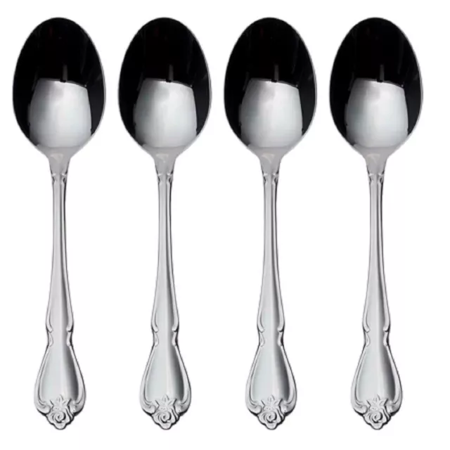 SET OF FOUR - Oneida Stainless TRUE ROSE Oval Soup / Place Spoons  / NEW OTHER