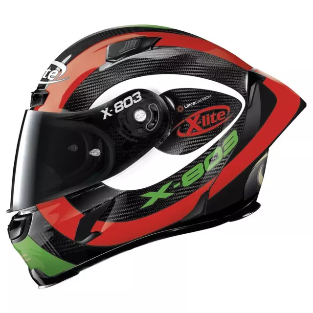 X-Lite X-803 RS HATTRICK 73 Motorcycle Race Helmet Carbon Red White Green Large