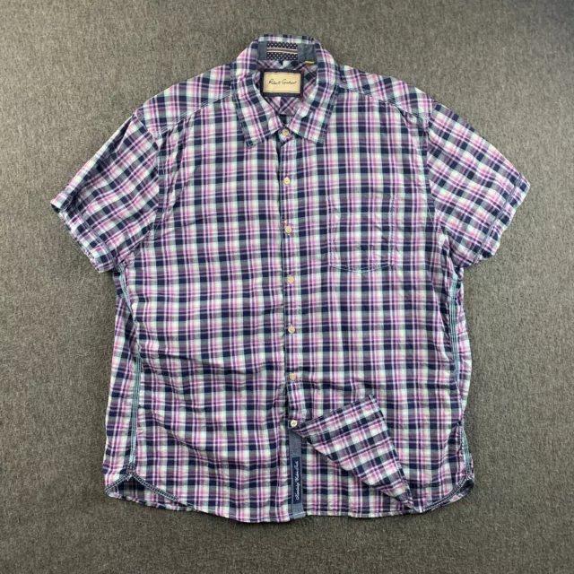 Robert Graham Tailored Fit Shirt Mens 3XL Purple Plaid Short Sleeve