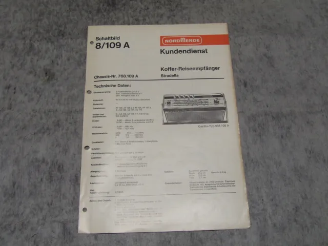 Schaltplan Service Manual für Kofferradio Nordmende Stradella 968.109A  8/109A
