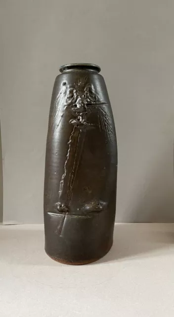 ANCIEN VASE BOUTEILLE EN GRÈS signature à identifier ? à décor JAPONISANT