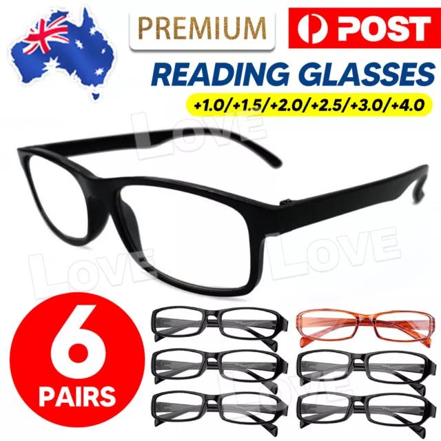 6 Pairs Mens Ladies Wayfarer Frame Magnifying Reading Glasses Nerd Spectacl AU