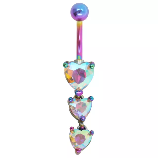 14G Triple heart Dangle Belly Button Ring CZ Gem Navel Piercing Body Jewelry