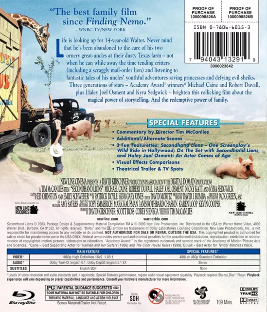 Secondhand Lions (Blu-ray) Michael Caine Robert Duvall Haley Joel Osment 2