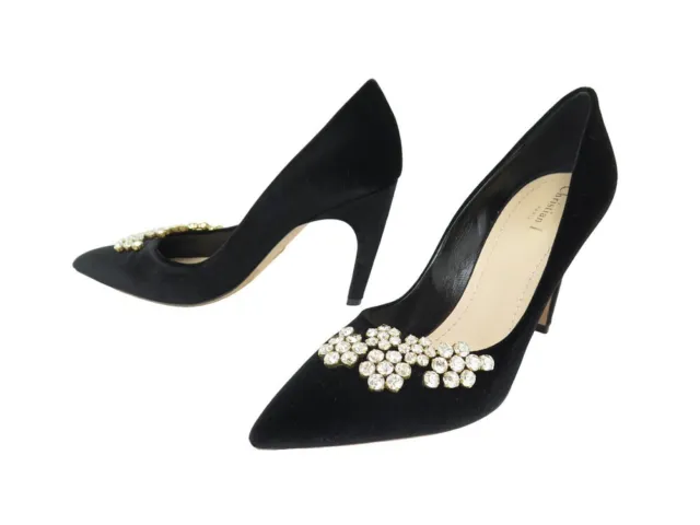 Neuf Chaussures Christian Dior Escarpins Strass Velours Noir 42 New Shoes 1150€