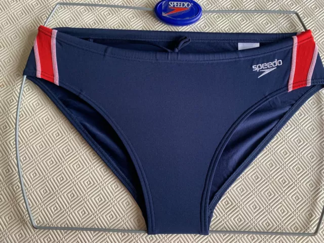 Speedo Swimwear Mens Endurance Blue/Red Logo Frame 8 Cm Brief Uk Size 34"