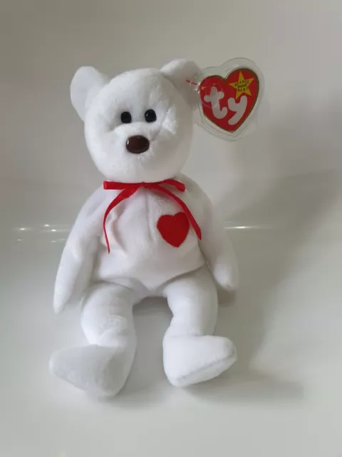 TY Beanie Baby Babies - Valentino  - Bear -  With Tag Error and Brown Nose.