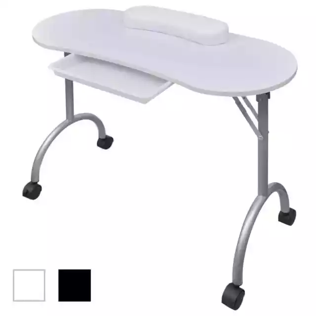 Mesa de manicura plegable con ruedas, Negro/Blanco Uñas Salón De Belleza mueble