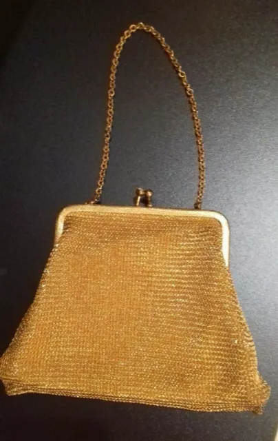 antica ed elegante borsetta da teatro in maglia dorata, vintage, anni 30/40