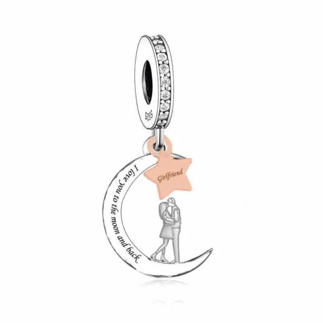 Girlfriend I Love You To The Moon And Back Charm Couple Star Sterling Silver 925
