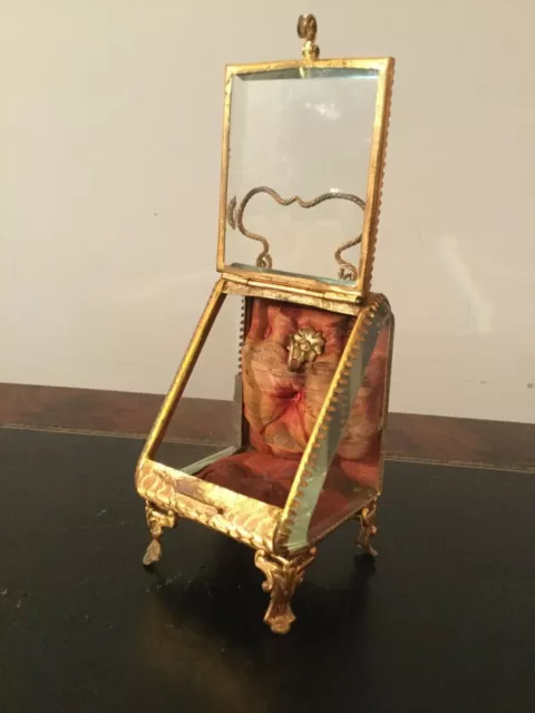 Antique French Pocket Watch Holder Box Gilt Brass Glass Napoleon III Style 19thC