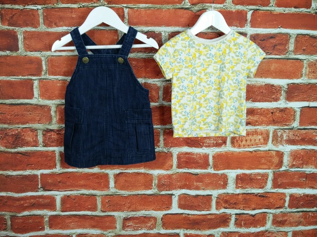 Baby Girls Bundle Age 9-12 Months 100% Next Pinafore Dress Tee Denim Set 80Cm