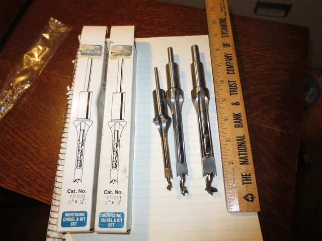 3  Delta Mortising Chisel & Bit Sets 1/2 ",  3/8",  1/4" "  Cat. No. 17-908,