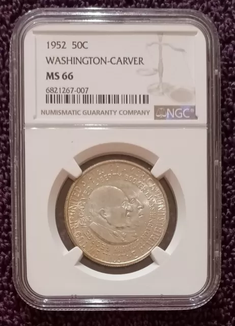 1952 Washington-Carver commemorative half dollar, NGC MS66, Gem, bright, toning