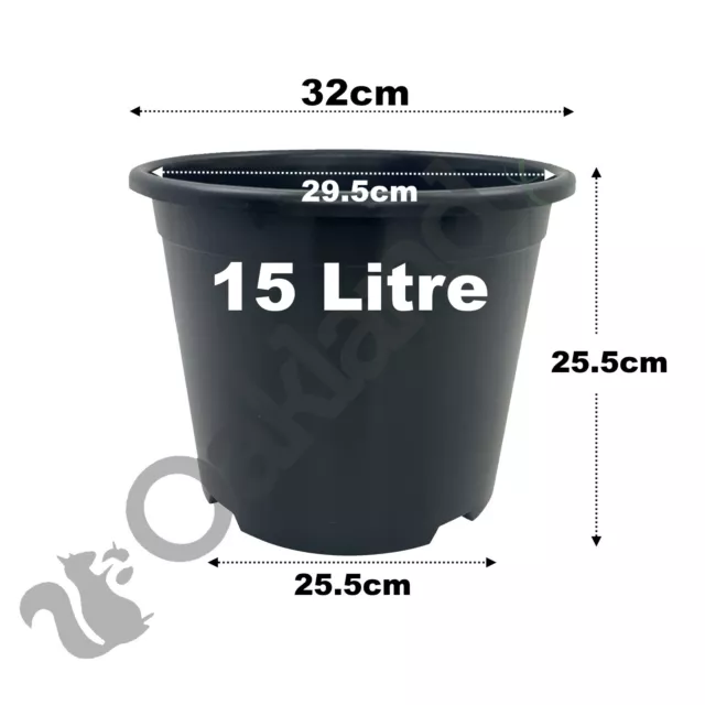 15 Litre Black Plant Pots Plastic Round Flower Pot L LT High Quality Moulded