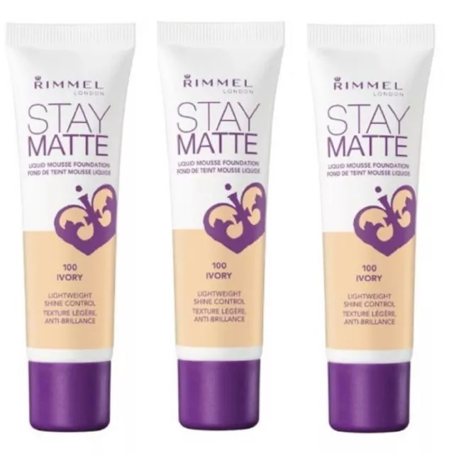 (3 Pack) Rimmel London, Stay Matte, Liquid Mousse Foundation, Ivory, 1 Oz