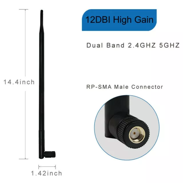 1* 12dBi 2.4GHz 5GHZ RP-SMA High Gain Wi-Fi Antenna For Wireless Security Camera
