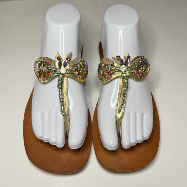 Yellow Box Women’s Dragonfly Embellished Thong Flip Flop Gold Sandals-Size 7.5