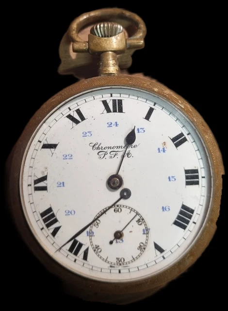 Montre Gousset Ancienne En Argent Massif - Mouvement Mécanique à Clé - Style Art Nouveau - À Réviser
