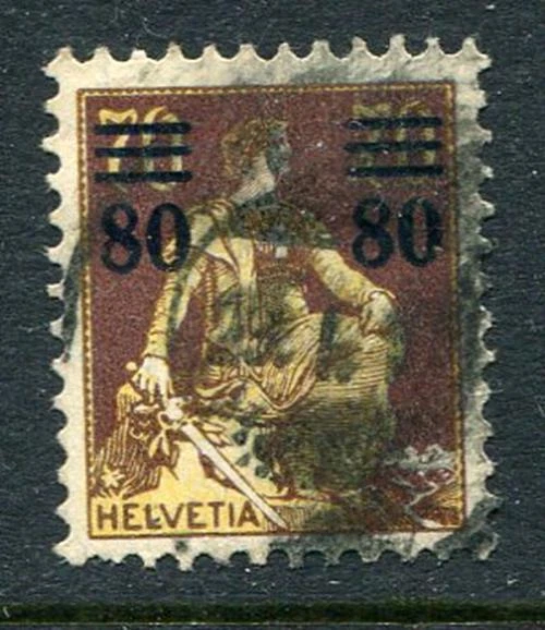 Switzerland 1915 Helvetia with Sword 80c on 70c surcharged p11¾. #610