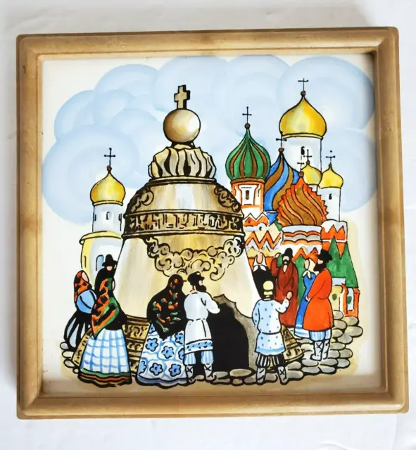 Russian Hand Painted Ceramic Tile Moscow St. Petersburg Vintage Art