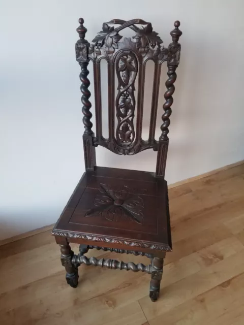 ANTIQUE SOLID WOOD BARLEY TWIST CARVED THRONE DINING CHAIR - Delivery