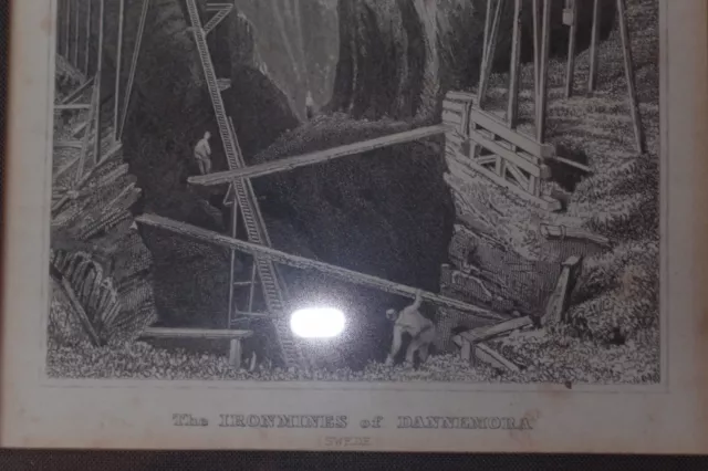 Antiker Stich Bergbau, "The Ironmines of Dannemora ( Swede)", schöne Rahmung TOP 4