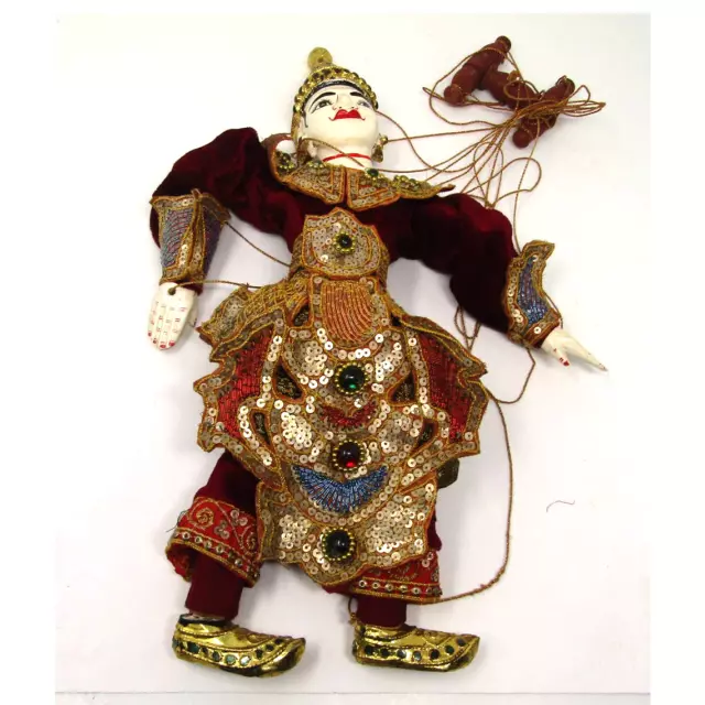 Burmese Marionette Vintage Hand Carved Wooden String Puppet