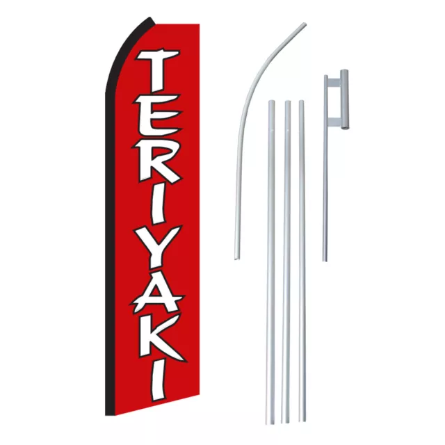 TERIYAKI  RED/WHT 15' COMPLETE SWOOPER FLAG STARTER KIT Bow Feather