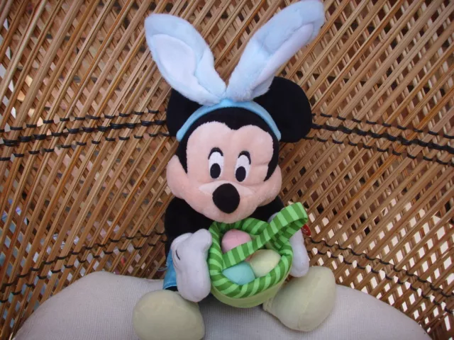 Disney Mickey Mouse Plush 13" Easter Bunny Ears Musical Basket Eggs Music Toy