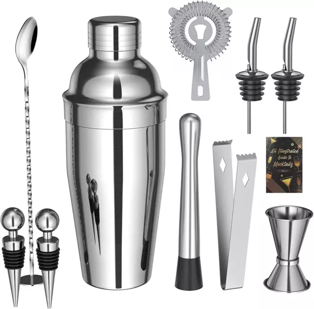 Shaker Cocktail Set, 10 Pezzi Kit Barman in Acciaio Inox, Set Cocktail Professio