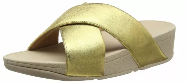 Fitflop Womens Lulu Cross Slide Artisan Gold Slip On Mule Wedge Sandals