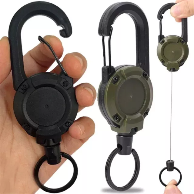 Heavy Duty Retractable Carabiner Key Chain Badge Holder With Steel Cord Keychain