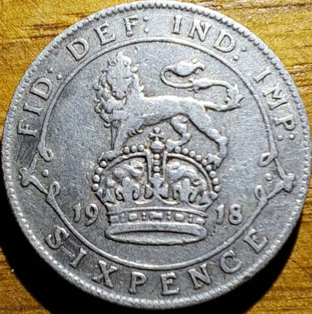 1918 King George V Sixpence 6d Tanner Excellent Condition 2.8g Sterling Silver