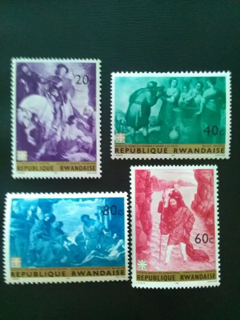 Rwandaise M/Mint Stamps Part Set 1967 Paintings 20, 40, 60, 80 Cent Multi-Colour