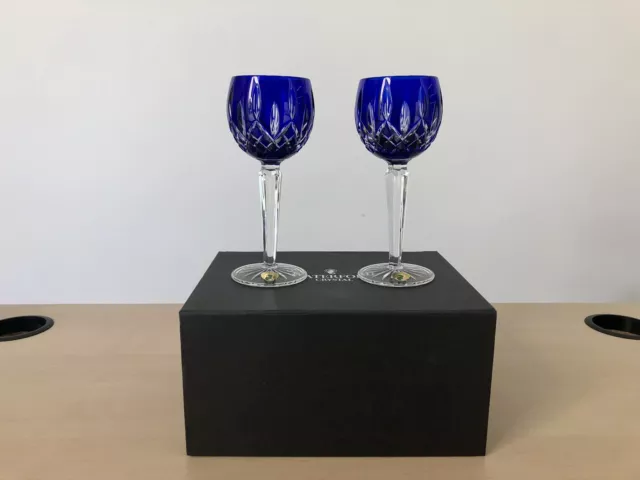 Waterford Lismore Prestige Cobalt Blue Hock Wine Glass 6 oz Set of 2 BNIB👍