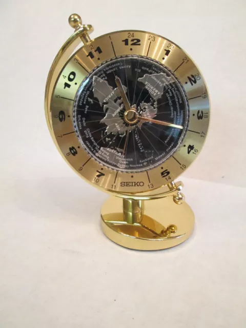 SEIKO WORLD TIME Desk / Table Brass Gimballed Clock w/ 24 Time Zones  QHG106GLH £ - PicClick UK