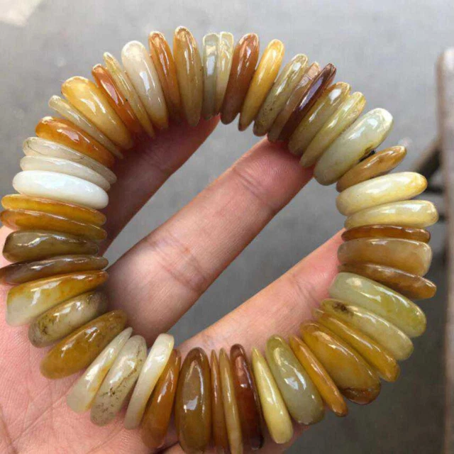 Large Special Pure Chinese Natural HeTian Jade Flat Beads Prayer Bracelet Lucky