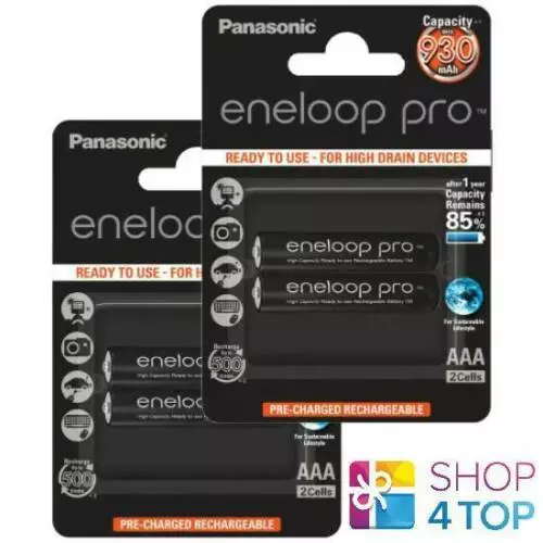 4 Panasonic eneloop Pro Rechargeable AAA HR03 Batteries 2BL 1.2V 930mAh Neuf