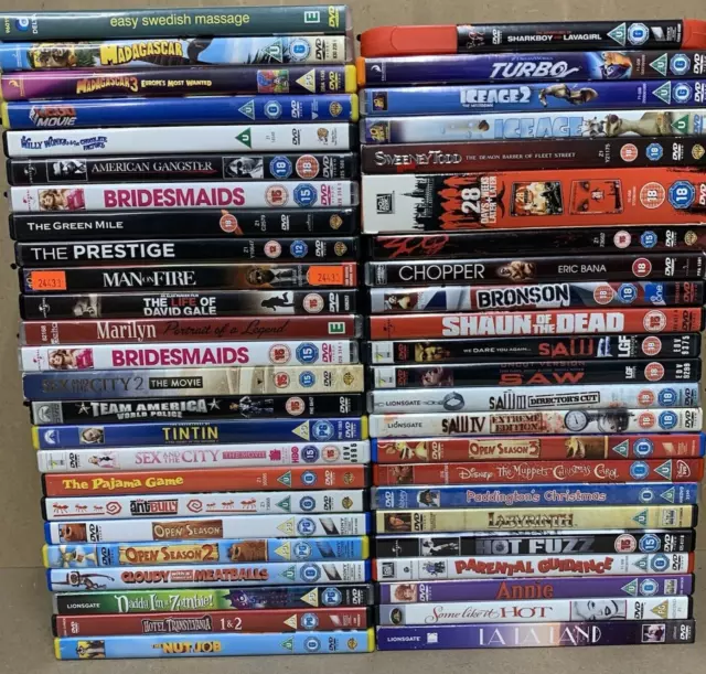 49 x Job Lot Bundle DVDs Horror Thriller Family Kids Animation Disney