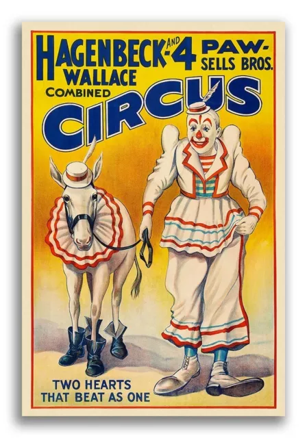 Hagenbeck Circus Clown Poster 1930s "Two Hearts That Beat As One" - 20x30