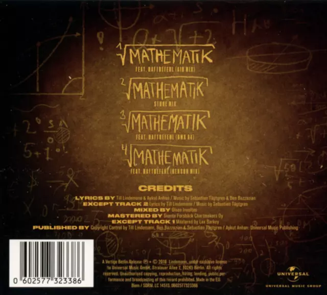 Lindemann ( Rammstein ) feat. Haftbefehl - Mathematik   Maxi CD 4 Tracks NEU 2