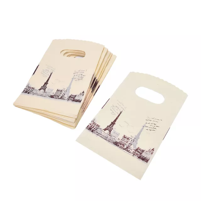 100pcs Yellow Eiffel Tower Packaging Bags Plastic Shopping Bags With Hand C-w G1