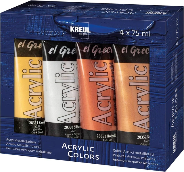 KREUL 28270 - El Greco Acrylic Metallic Colors, 4er Set mit gold, silber,