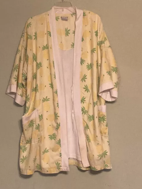 90'S Vintage "Cypress" 100% Cotton Womens Yellow Pineapple Bath Robe Size Large